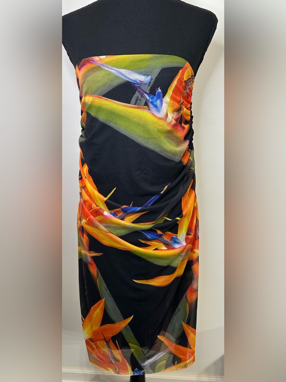 Zara Strapless Tulle Mesh Bird of Paradise Midi Dress - Size S